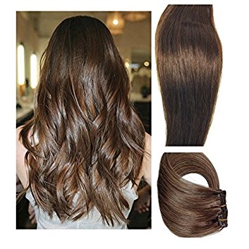 Clip in Hair Extensions Real Human Hair Extensions 20 inches 70g Clip on for Fine Hair Full Head 7 pieces Silky Straight Weft Remy Hair (20 inches, #4)