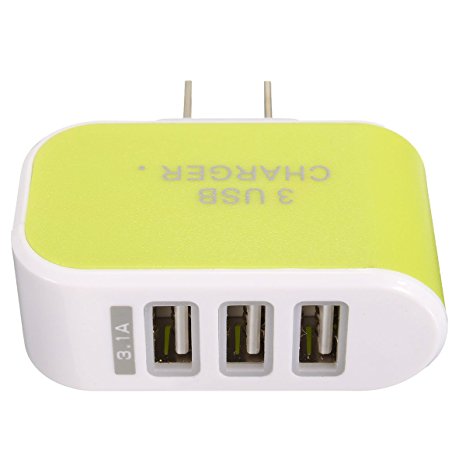 Wall Charger,ELEGIANT Mini 3 Ports USB Wall Charger 3.1A LED Travel Home Power Adapter Car Charging for iphone Samsung ipod S3 S4 Green