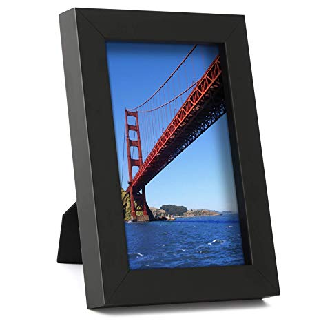 ONE WALL Tempered Glass 1PCS 4x6 Picture Frame Black Wood Frame for Wall and Tabletop (Mounting Hardware Included)