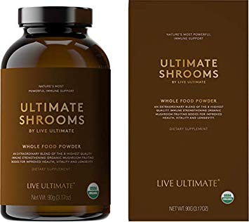 Live Ultimate | Ultimate Shrooms Whole Food Powder | 8 of The Highest Quality Immune Strengthening Organic Mushrooms: Cordyceps, Reishi, Chaga, Lion’s Mane, Turkey Tail, Maitake, Shiitake, and Oyster.