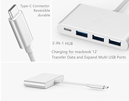 USB C Hub,Likisme Multiport 4 Ports Type C Hub for MacBook, Google ChromeBook Pixel and more Type C Devices, Charging Adapter for iMAC (1*usb c port, 1*usb 3.0 port, 2*2.0 port)
