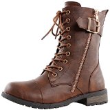 West Blvd Berlin Combat Motorcycle Lace Up Military Buckle Boots