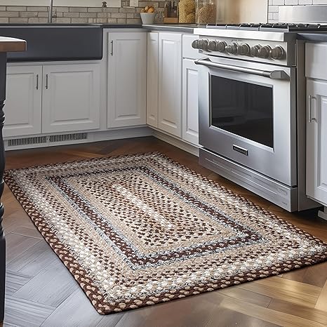 Super Area Rugs 20x30 Farmhouse Braided Rug - Natural Cotton Braided Rug for Bathroom, Kitchen, Doorway - Primitive Country Braided Rug - Brown/Slate Gray/Ivory