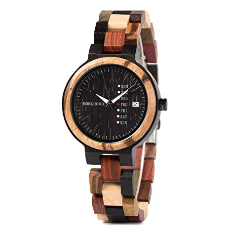 Colorful Wood Watches for Men Women Handmade Analog Week Date Display Causal Wrist Watches with Luminous Pointer