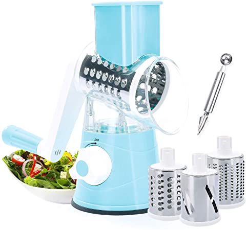 Vegetable Chopper,Beauty Nymph Rotary Cheese Grater Mandoline Kitchen Vegetable Shredder with 3 Interchangeable Blades for Fruit Vegetables Nuts