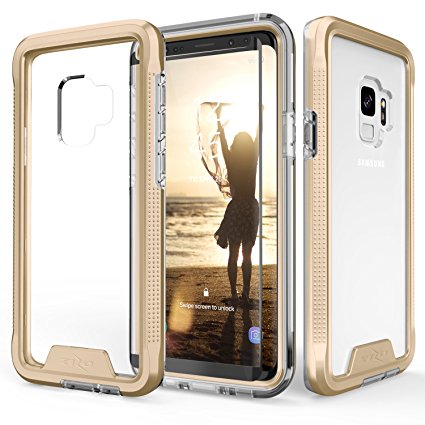 Zizo ION Series Samsung Galaxy S9 Case - Military Grade Drop Tested with Clear Tempered Glass Screen Protector (Gold & Clear)