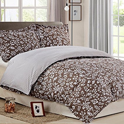 NTBAY 3 Pieces Duvet Cover Set Printed Microfiber Reversible Design(Queen, Grayish Brown)