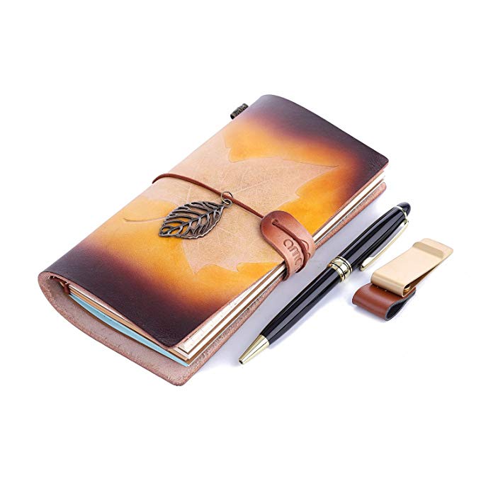 Travel Notebook Classic Genuine Leather Notebook with Pen and Pen Loop Handmade Refillable Perfect for Writing Gifts Pen Users Travelers Professional Diary Traveler's Writing Notebook-amassan