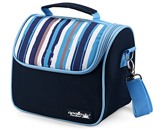 Goldwheat Waterproof Lunch Tote Insulated Lunch Bag Cooler Bag with 2 Detachable Liners and Shoulder Strap, Blue