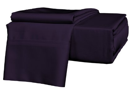 Brielle 630 Thread Count Egyptian Cotton Sateen Premium 600 Plus Sheet Set, King, Royal Purple