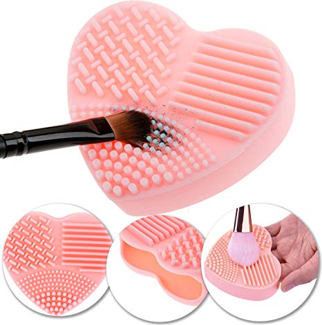Silicone Gel Cosmetics Make Up Brushes Heart Shaped Washing / Cleaning Mini Finger Glove / Scrubber / Board / Makeup Applicators Cleaner / Scrubbing Tool In Pink Color