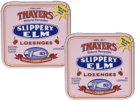 Thayers Slippery Elm Lozenges Cherry, 42 Count (Pack of 2)