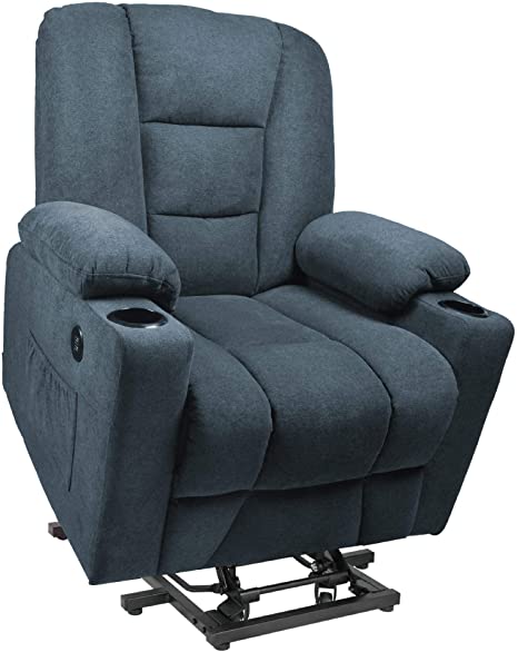 Maxxprime Free Moving Electric Power Lift Recliner Chair Sofa with Massage & Heating for Elderly, with Pockets, Cup Holders, USB Ports (Midnight Blue)