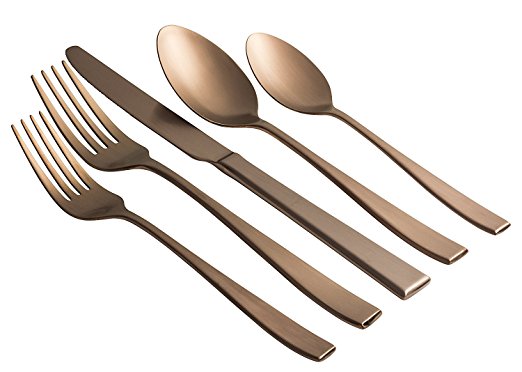 Jaf Gifts 20 Piece Matte Copper Flatware Set - Stainless Steel Cutlery Service For 4 With Soup Spoon, Teaspoon, Dinner Knife, Dinner And Salad Fork