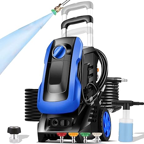 mrliance Elecrice Pressure Washer, High Power Washer, Professional Washer Cleaner, with 4 Adjustable Nozzles and Soap Bottle, Best for Cleaning Cars,Driveways,Patios Sliver