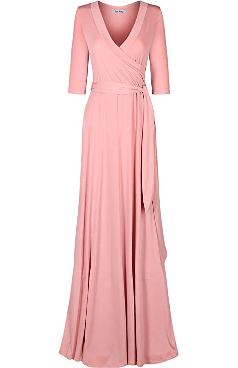 Bon Rosy Womens 34 Sleeve Classic Paris Maxi Wrap Dress