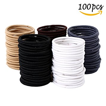 Whaline 100 Pieces 4mm Hair Tie Ponytail Holders Rubber Hair Bands for Thick Heavy and Curly Hair (Multicolor)
