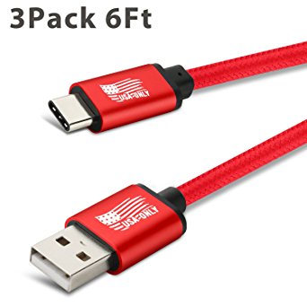 USB Type C Cable, BEST4ONE 3-Pack 6Ft Nylon Braided USB C to USB A Charger Cable Fast Charging Cord for Samsung Galaxy S8/S8 Plus/Note 8, Google Pixel/Pixel 2/2XL,LG V30 V20 G5 G6, HTC 10 U11 (Red)