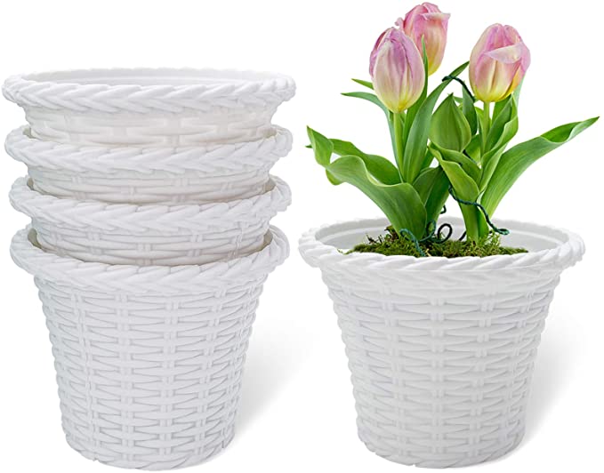 LAPONEE 4pcs Plastic Plant Pots - 4 Inch Indoor Small Pots for Plants, White Nursery Planting Pots with Drainage, Garden Flower Pots Outdoor, Succulent Herb Planters, Plant Containers