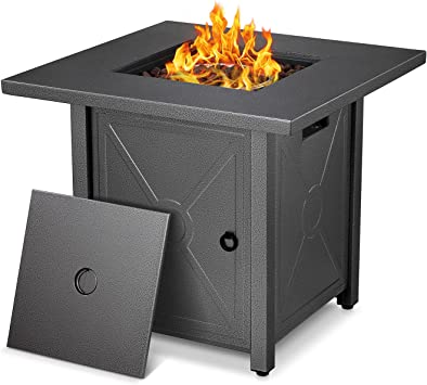 R.W.FLAME Fire Pit Table 28in Square Metal - Propane Fire Pit Table with Lava Rocks, Steel Fire Pit Bowl for Picnic, Bonfire Patio Garden Fireplace, 40000 BTU