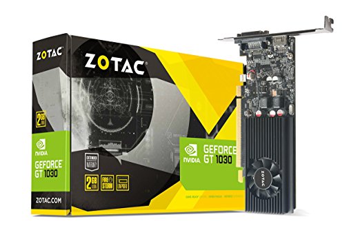 Zotac Nvidia GT 1030 2GB GDDR5 64-Bit DVI-D HDMI Retail Graphic card / Pascal / Firestorm / Low profile / Extended Warranty/ 384 Cuda core /DirectX 12 / GPU Clock: 1240 MHz/ Memory Clock:1752 MHz , 7000 MHz effective