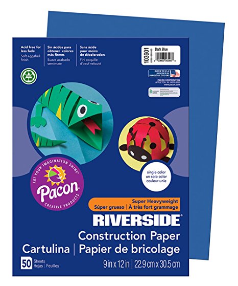 Pacon Riverside Construction Paper, 9-Inches by 12-Inches, 50-Count, Dark Blue (103601)