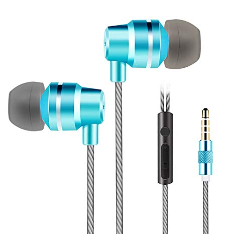 Vetung In ear Headphones wired earphones Bass Stereo Earbuds Noise cancelling Headsets with Microphone Button Control Volume control For iPhone iPad iPod Android Smartphones Mp3 Player Etc (Blue)