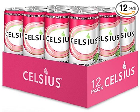 Celsius Raspberry Acai Green Tea, 12-Ounce Cans (Pack of 12)