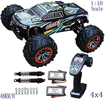 Blomiky 9125 Large Size 1/10 Scale 46KM/H High Speed Waterproof IPX4 4WD RC Toys Trucks for Kids and Adults 9125 Black Blue