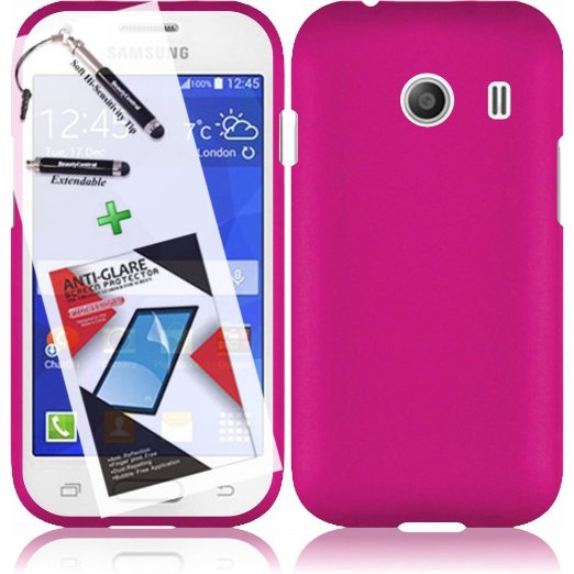 3 in 1 Bundle Samsung Galaxy Ace Style S765C Rubberized Protective Case Cover Skin - Hot Pink with Free Ultra-Sensitive Stylus Pen and Premium Screen Protector by BeautyCentral TM