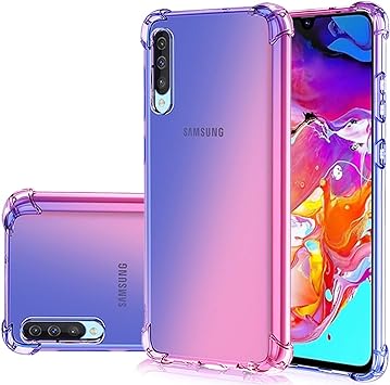 Gufuwo Case for Samsung A70, Galaxy A70S Cute Case Girls Women, Gradient Slim Anti Scratch Soft Clear TPU Phone Case Cover Shockproof Case for Samsung Galaxy A70/A70S (Blue/Pink)