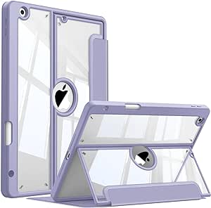 Fintie Clear Case for iPad 9th Generation (2021) / 8th Generation (2020) / 7th Gen (2019) 10.2 Inch - Multiple Angles Viewing Shockproof Soft TPU Cover with Pencil Holder, Lilac Purple