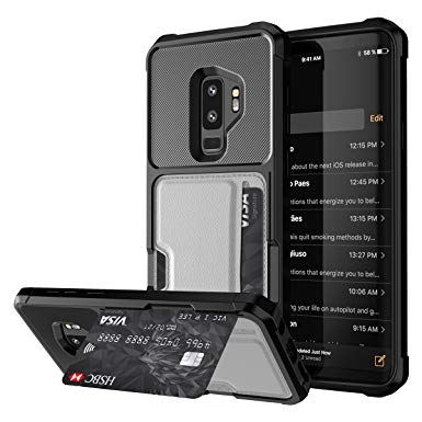 SmartLegend Wallet Case for Samsung Galaxy S9  Plus, Full Body with Card Holder Protective Carbon Fiber Credit Card Case Invisible Built-in Metal Plate - 6.2'' Gray
