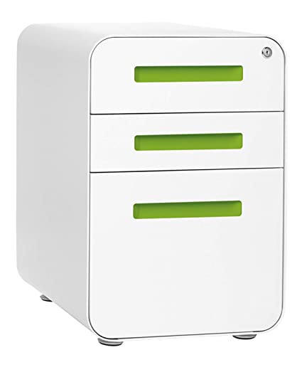 Stockpile 3-Drawer Mobile File Cabinet, Commercial-Grade, Pre-Assembled (White/Green)