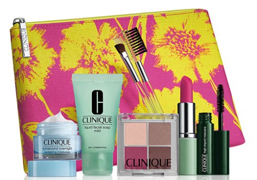 2015 Clinique Makeup Skincare Gift Set (Pink) Turnaround Overnight Moisturizer & More