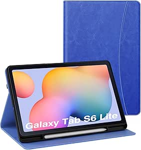 MoKo for Samsung Galaxy Tab S6 Lite 10.4 Inch 2024/2022/2020 Case with S Pen Holder, Multi-Angle Viewing Galaxy Tab S6 Lite Case with Soft TPU Back Cover, Front Pocket, Hand Strap, Dark Blue