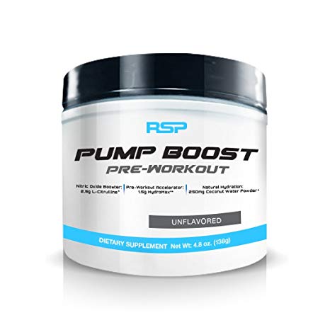 RSP Pump Boost (1 Month Supply) - Stimulant Free Pre Workout Pump Enhancer, Nitric Oxide Booster for Improved Pumps, Energy, Training Endurance, Unflavored, 30 Servings