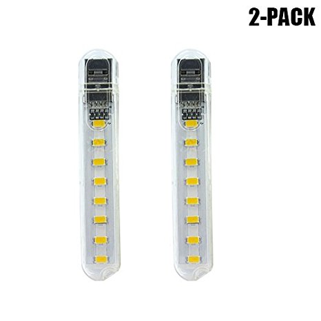 2-Pack USB LED Night Light WOERFU Super Bright 8 LEDs Mini USB Light Lamp For Laptop Keyboard Light Camping Lamp (8 led Warm white)