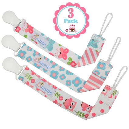 Pacifier Clip Girls-3 Pack-Premium Quality Universal Pacifier Clip-Adorable 2-Sided Stylish Design-Soothie Pacifier Holder-Best Girl Pacifier Clips For Your Favourite Pacifier Brand-Baby Shower Gift