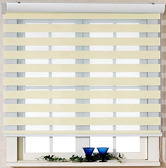 Foiresoft Custom Cut to Size, [Winsharp Basic, Beige, W 71 x H 47 inch] Zebra Roller Blinds, Dual Layer Shades, Sheer or Privacy Light Control, Day and Night Window Drapes, 20 to 103 inch Wide