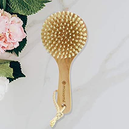 Dry Brushing Skin Brush With Short Handle, Exfoliates For Softer Smoother Skin