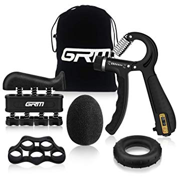 GRM Smart Counting Hand Grip Strengthener Workout kit, Adjustable Resistance Hand Gripper 22-132Lbs Strength Trainer Finger Exerciser, Finger Stretcher, Grip Ring & Stress Relief Grip Ball(5 Pack)