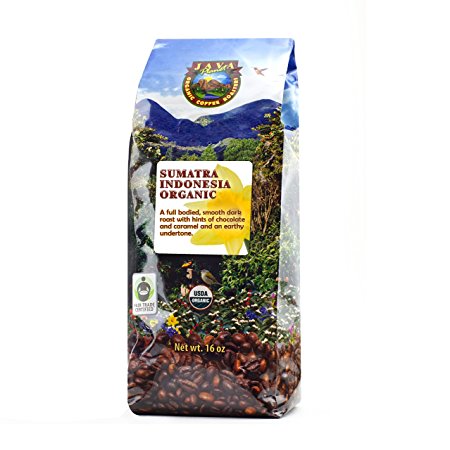 Java Planet - Sumatra Indonesian USDA Organic Coffee Beans, Dark Roasted, Fair Trade, Arabica Gourmet Specialty Grade A - 1lb bag