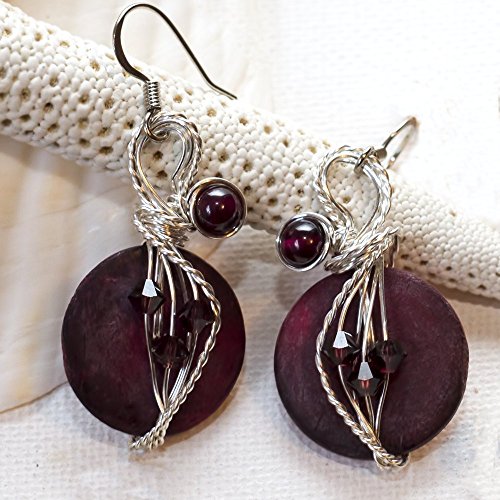 Garnet Beads and Swarovski Crystals Wire Wrapped Burgundy Earrings Semi Precious Jewelry