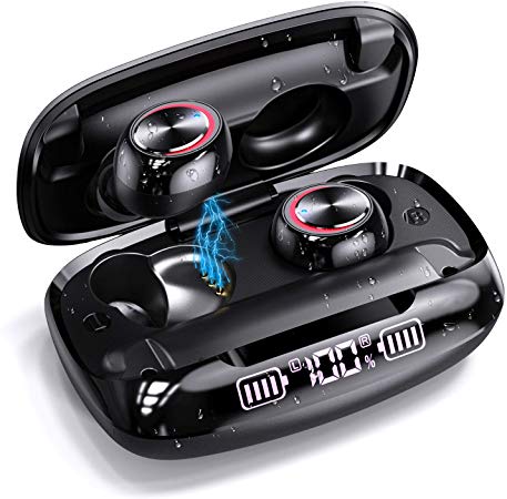 Bluetooth Wireless Earbuds with Wireless Charging Case(LED Battery Display) GUSGU IPX7 Waterproof Wireless Bluetooth Headphones Deep Bass 6-8 Hours Continuous Playtime,Single/Twin Mode for Sports