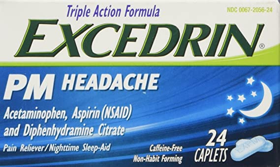 Excedrin PM Caffeine-Free Caplets for Headache Pain Relief and Nighttime Sleep-Aid, 24 Count