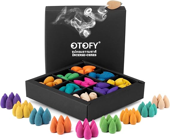 OTOFY Backflow Incense Cones for Waterfall Aromatic Smoke Fountain Haze Falls 9 Mixed Waterfall Incense Rose Lavender for Backflow Incense Holder |Gift Ste-Pack of 90 Cones (Black)