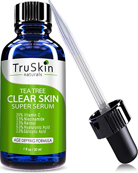 TruSkin Naturals Tea Tree Clear Skin Serum - Age-Defying formula for acne-prone skin with 20 Vitamin C Retinol Niacinamide Salicylic Acid and Hyaluronic Acid for Clear Soft Radiant Skin 1 oz