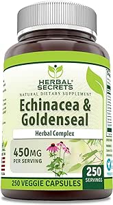 Herbal Secrets Echinacea & Goldenseal Root Supplement | 450 Mg Per Serving | 250 Veggie Capsules | Non-GMO | Gluten-Free | Made in USA (250 Veggie Capsules)
