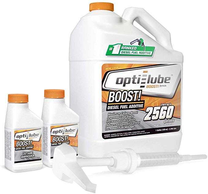 Opti-Lube Boost! Maximum Cetane Formula Diesel Fuel Additive: 1 Gallon with Accessories (HDPE Plastic Hand Pump and 2 Empty 4oz Bottles) Treats up to 2,560 Gallons